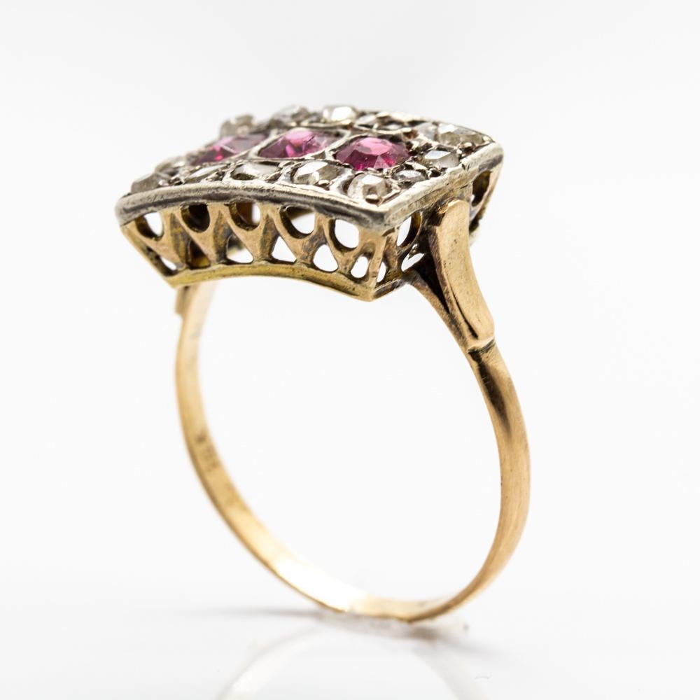 Women's or Men's 18 Karat Gold and Silver Rubies and Diamonds Ring