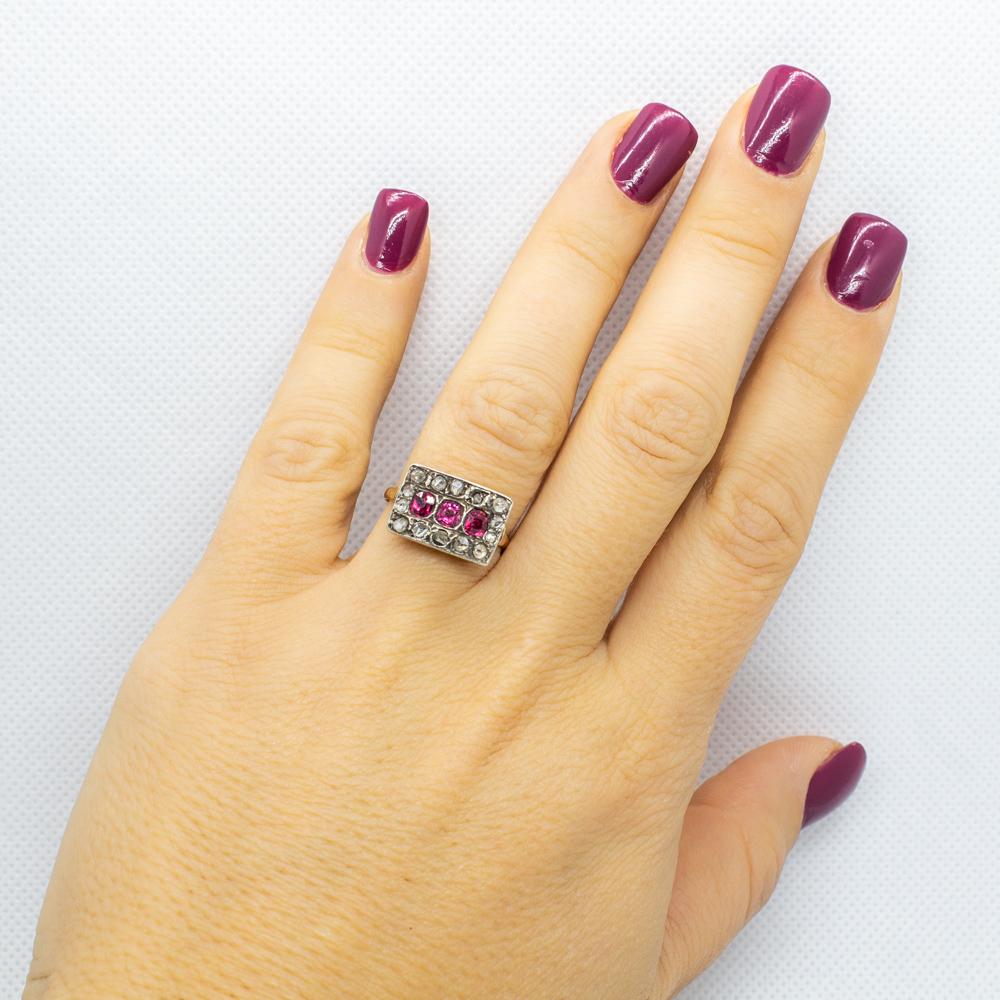 18 Karat Gold and Silver Rubies and Diamonds Ring 2