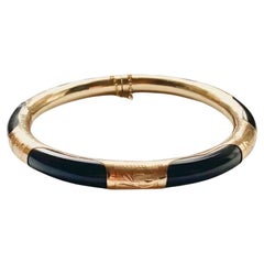 Antique 14K Gold Antique Black Onyx Carved Bangle Bracelet