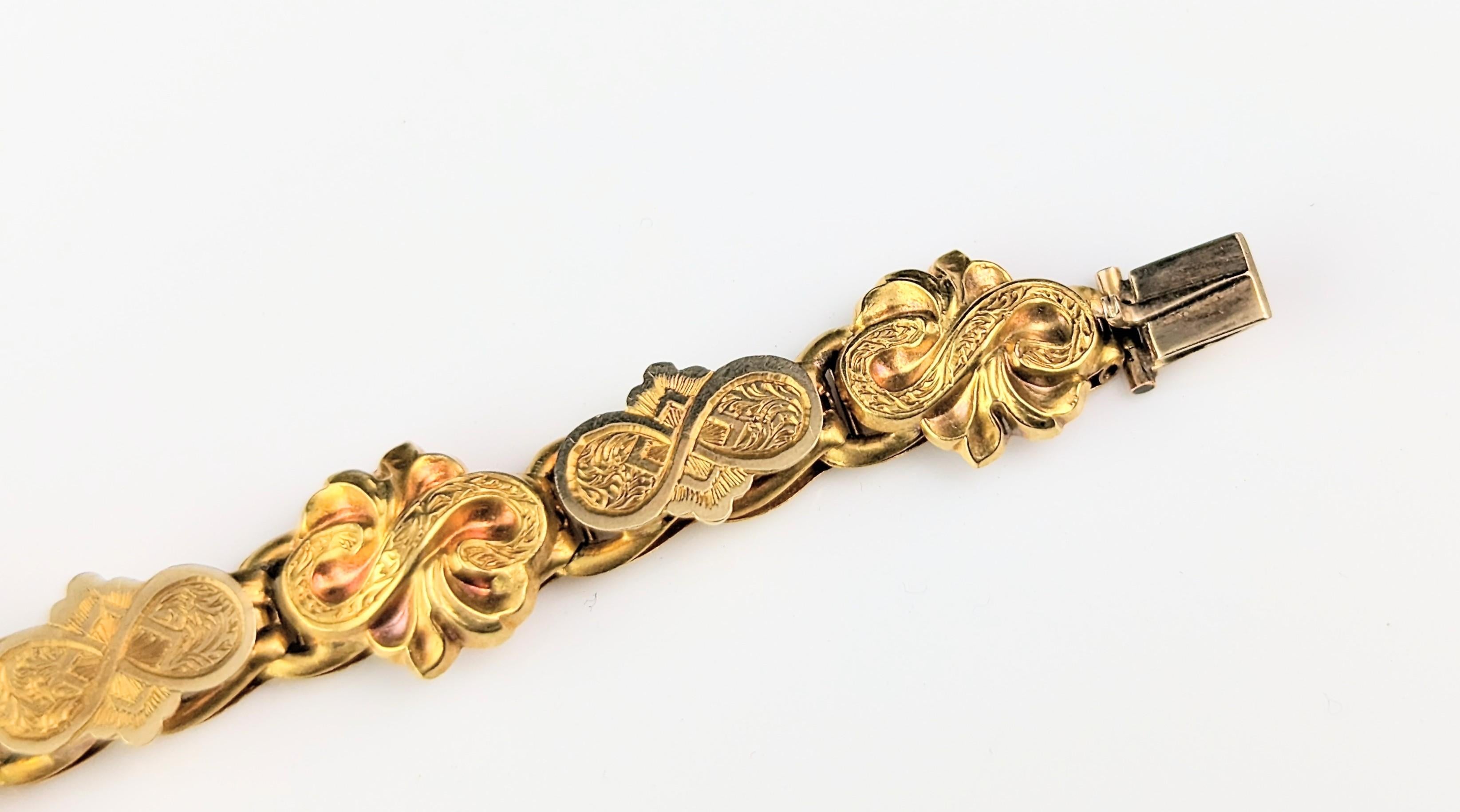 Antique 18k gold Aquamarine and Ruby bracelet, Fancy link, Victorian  6