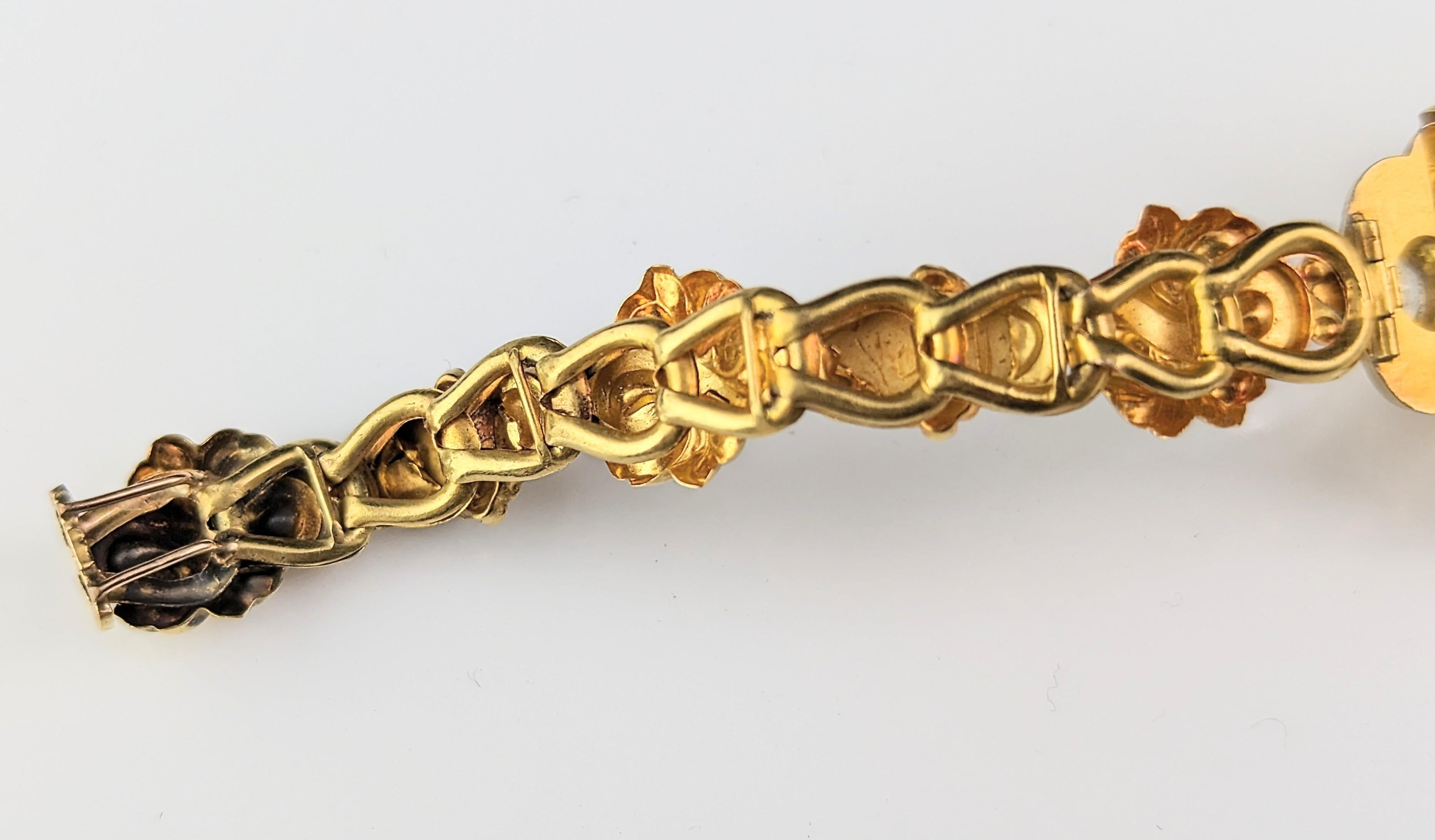 Antique 18k gold Aquamarine and Ruby bracelet, Fancy link, Victorian  7