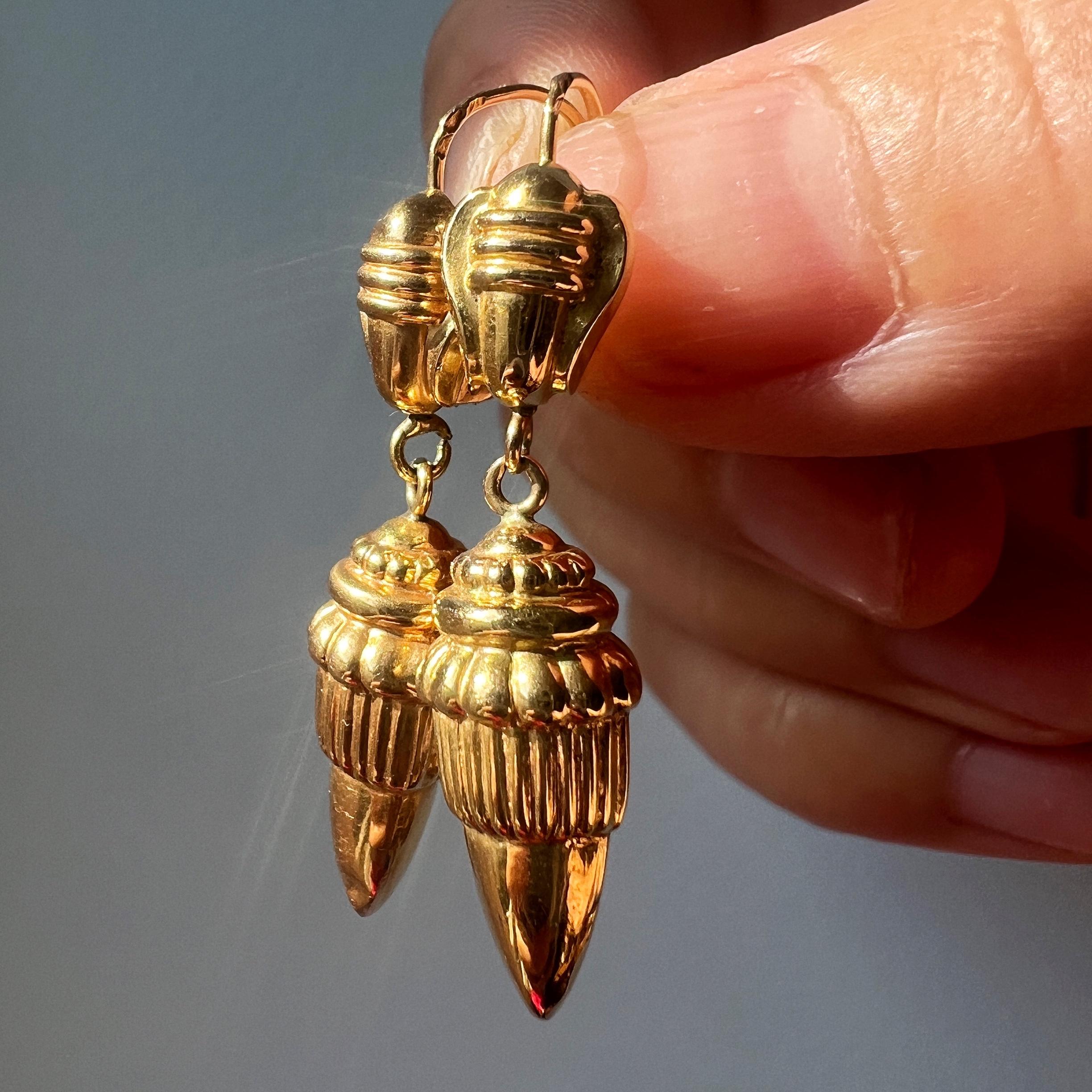Antique 18k Gold Archaeological Revival Style Acorn Drop Earrings 5