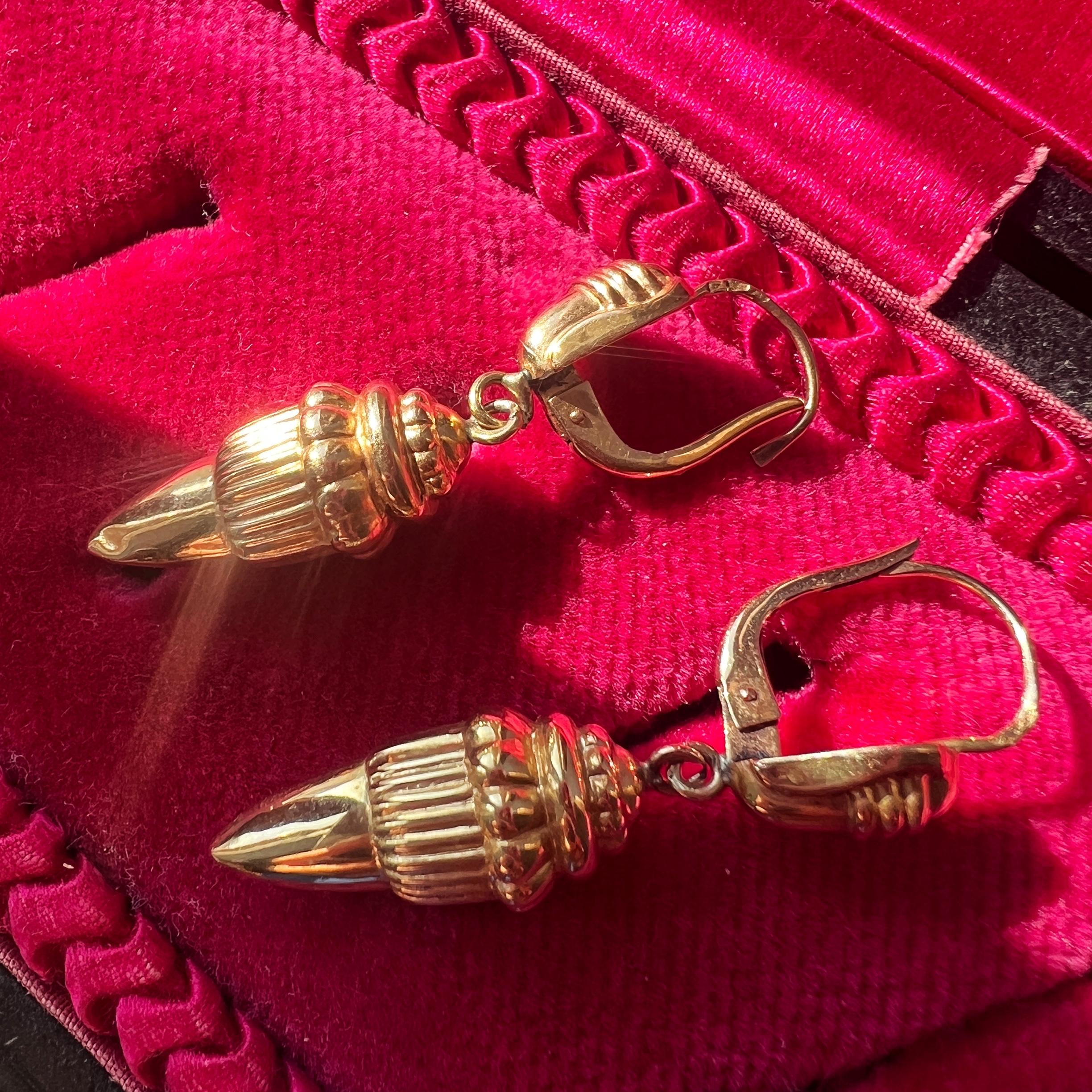 Victorian Antique 18k Gold Archaeological Revival Style Acorn Drop Earrings
