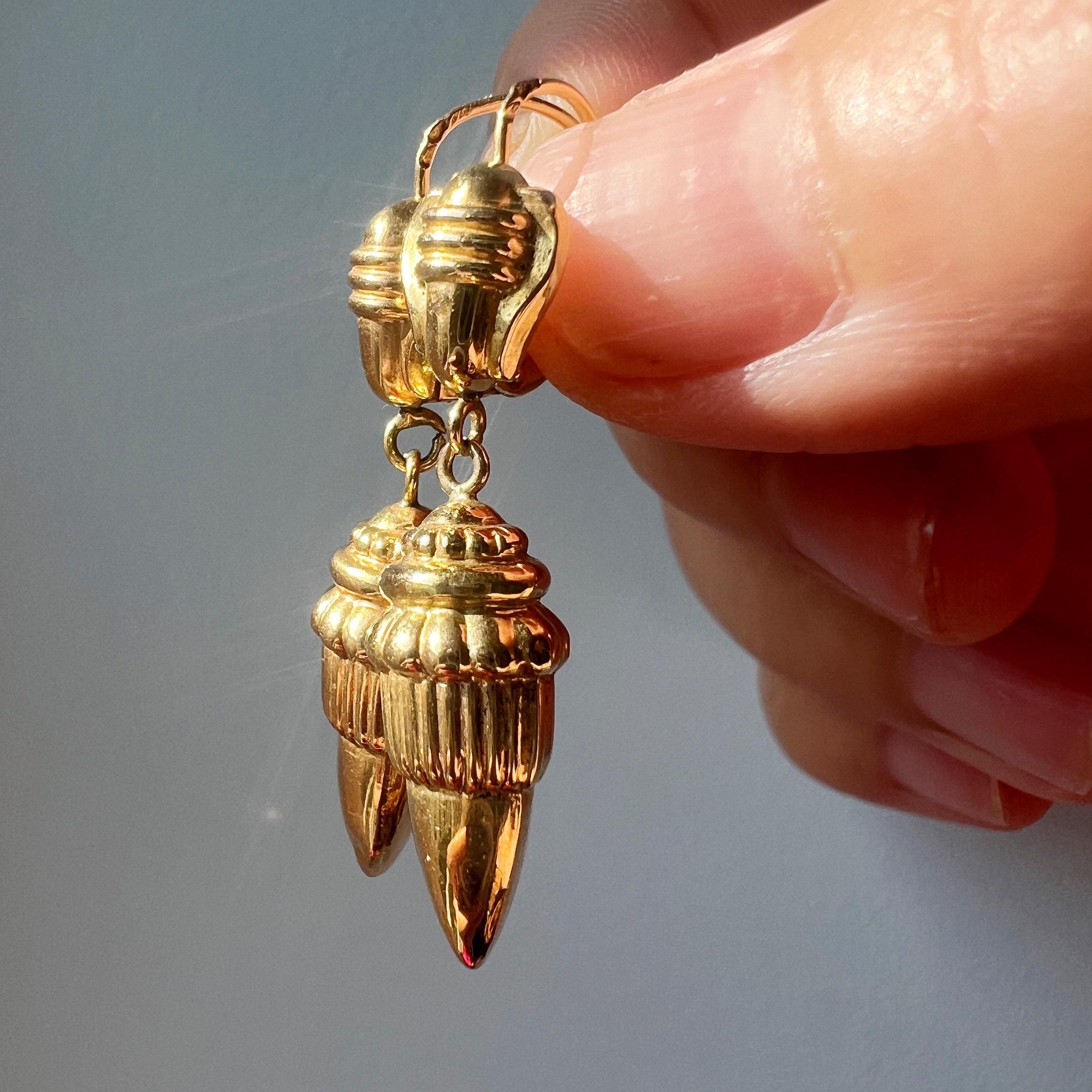 Women's Antique 18k Gold Archaeological Revival Style Acorn Drop Earrings