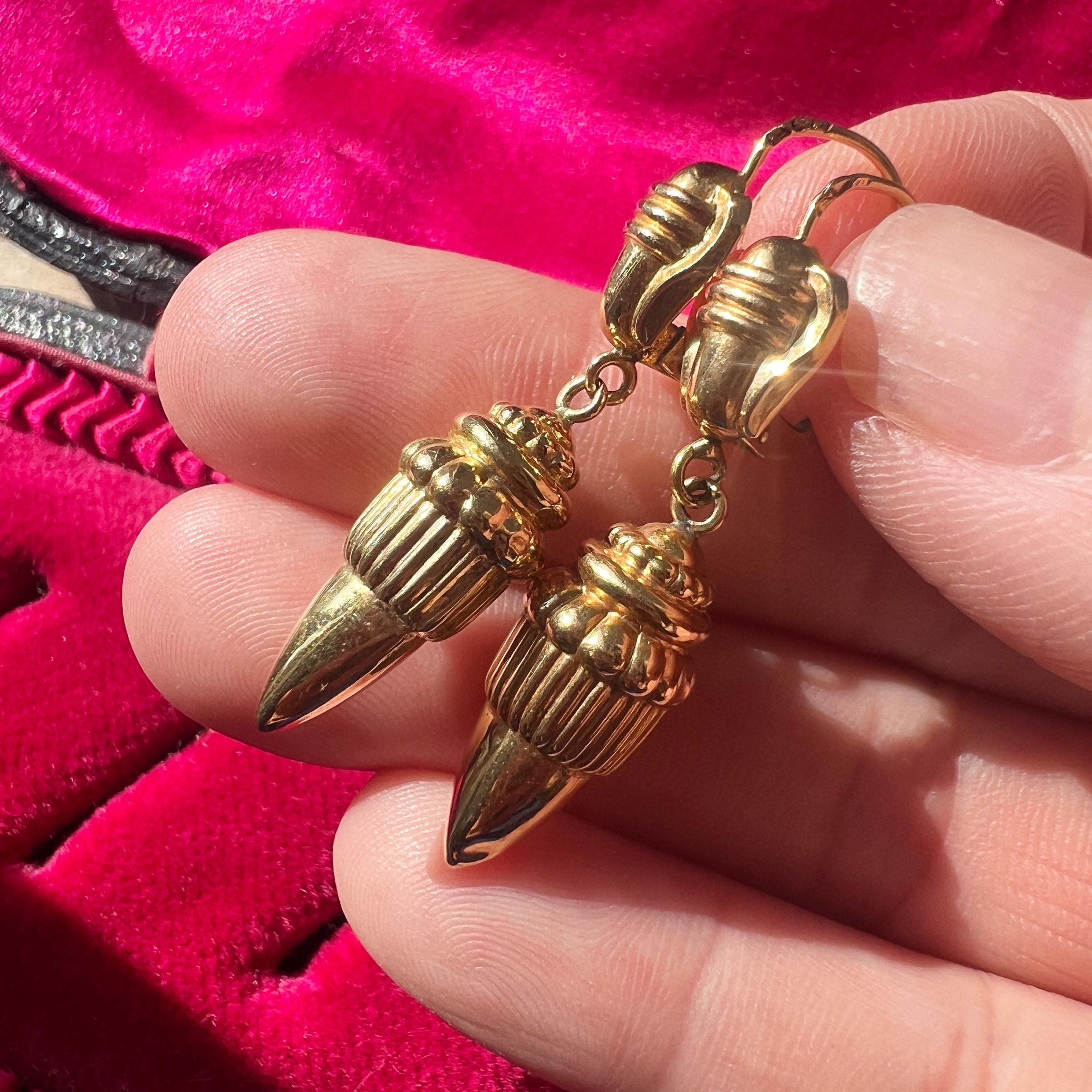 Antique 18k Gold Archaeological Revival Style Acorn Drop Earrings 1
