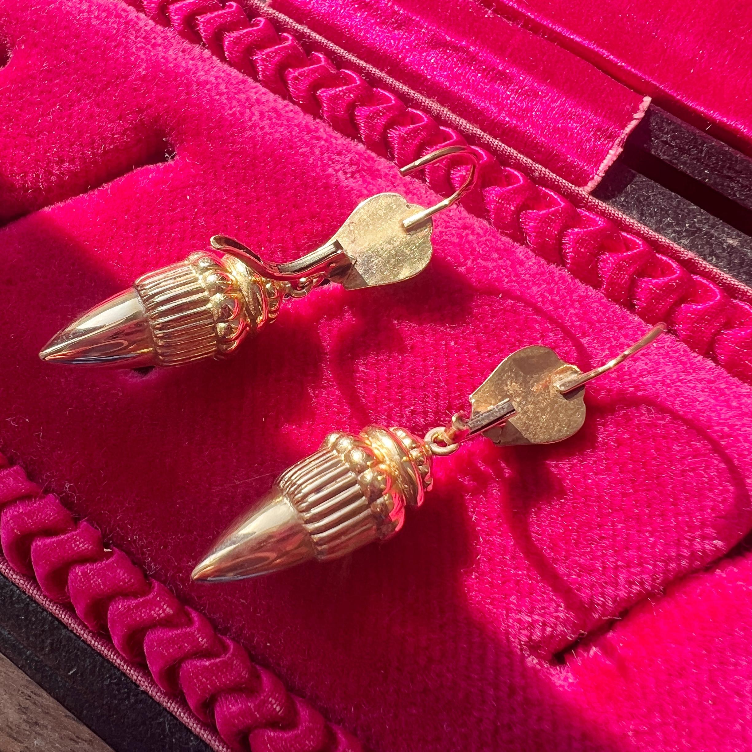 Antique 18k Gold Archaeological Revival Style Acorn Drop Earrings 3