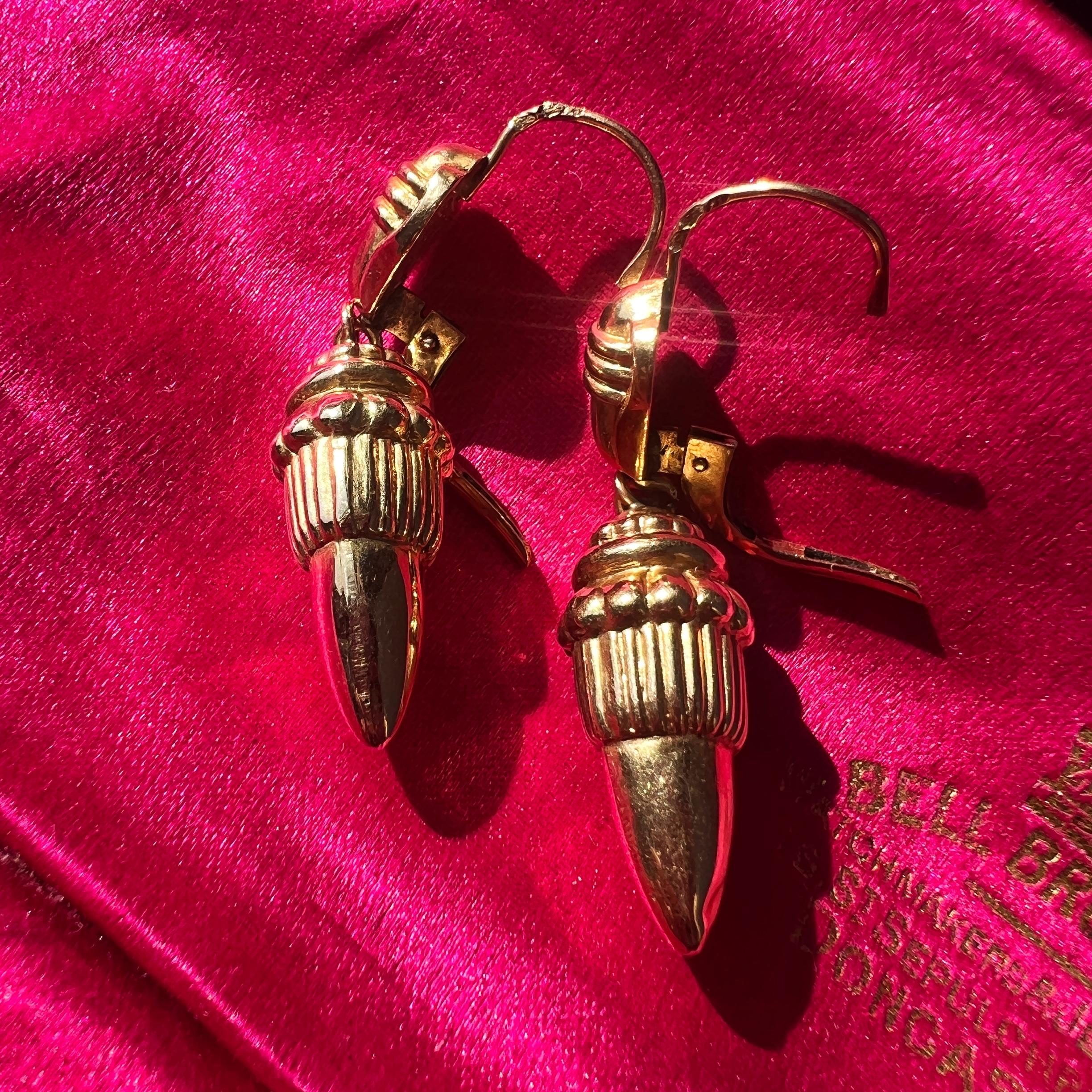 Antique 18k Gold Archaeological Revival Style Acorn Drop Earrings 4