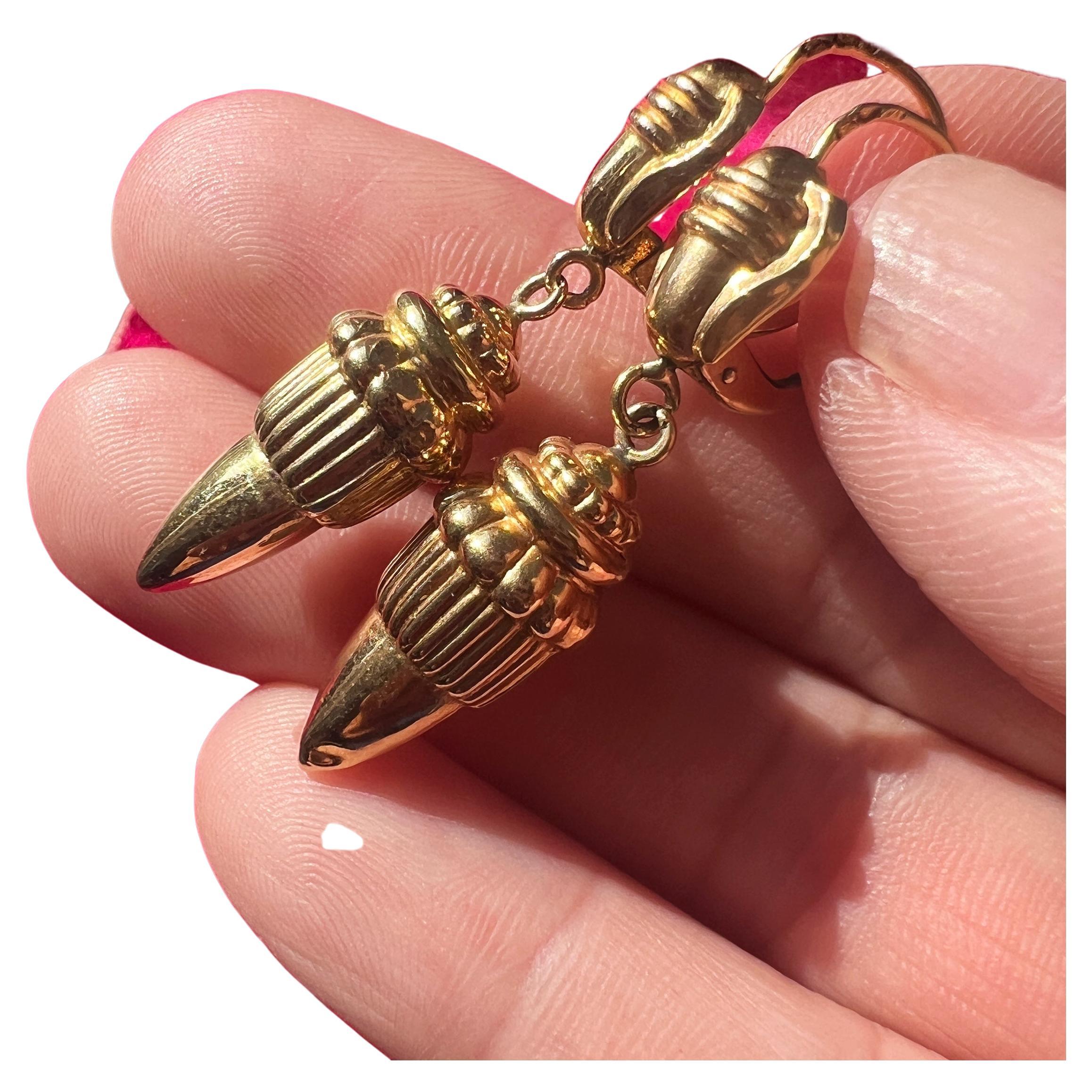 Antique 18k Gold Archaeological Revival Style Acorn Drop Earrings