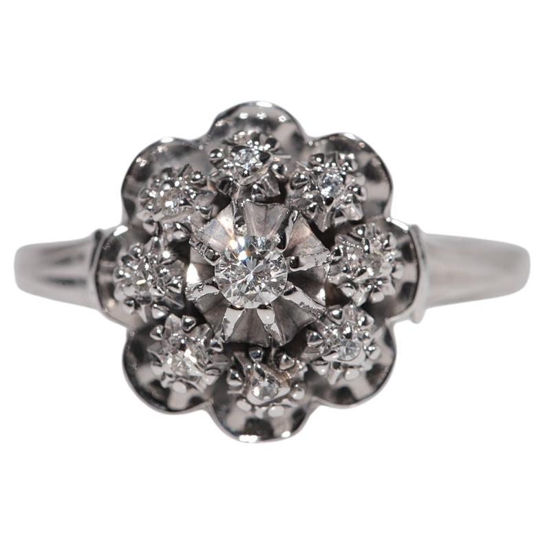 Anello antico in oro 18k Art Decor in oro 18k con diamante naturale decorato e design rotondo