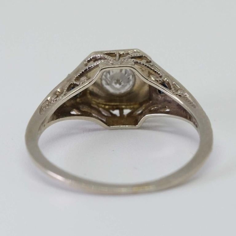Brilliant Cut Antique 18K Gold Art Deco Diamond Sapphires Ring For Sale