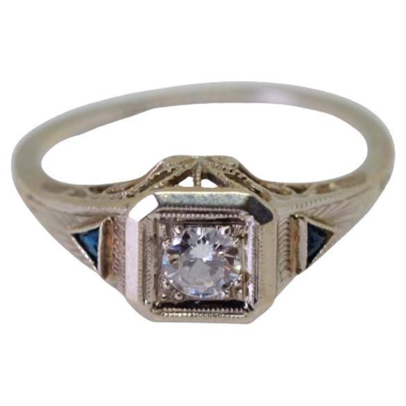 Antique 18K Gold Art Deco Diamond Sapphires Ring For Sale