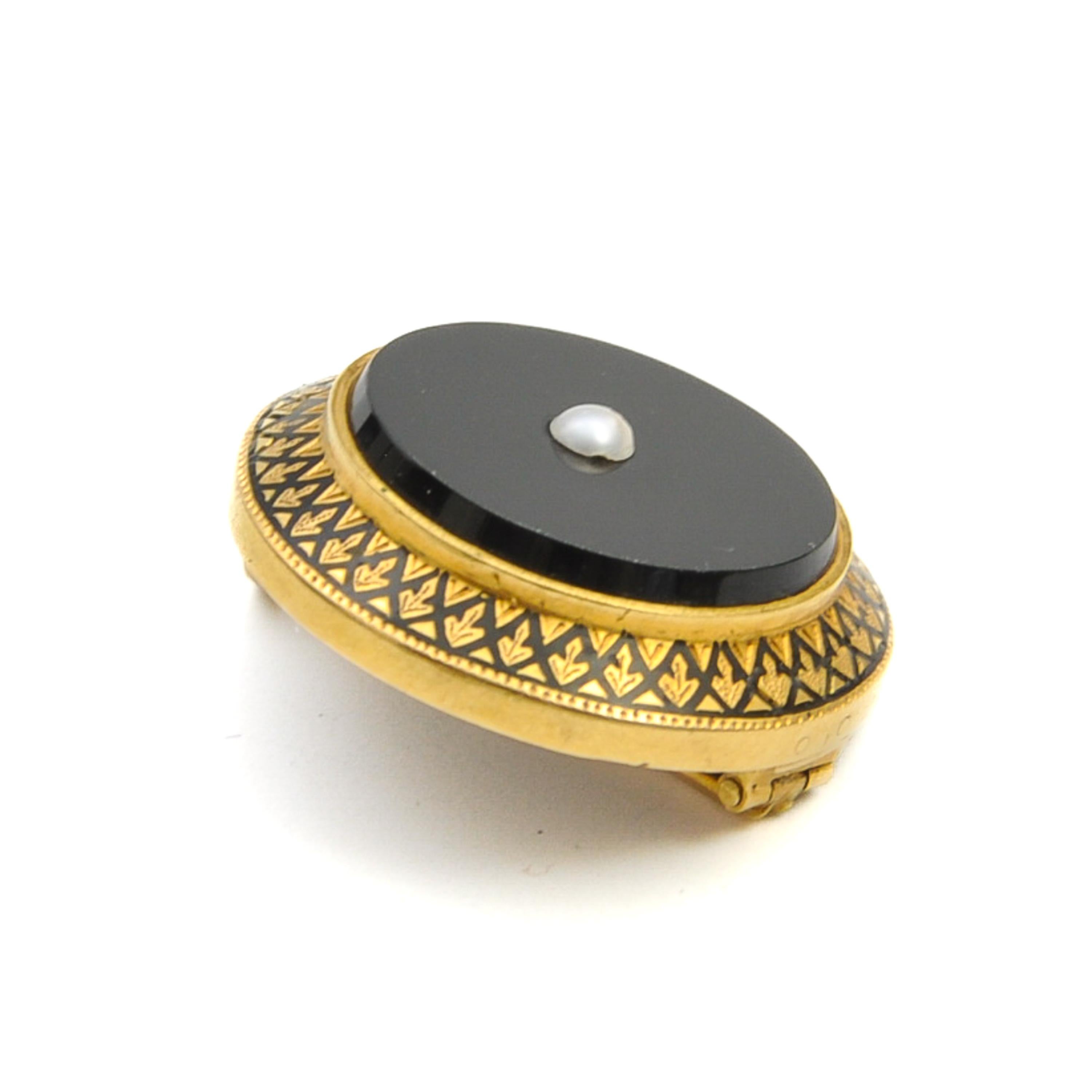 Antique 18K Gold Black Enamel and Onyx Brooch In Good Condition For Sale In Rotterdam, NL