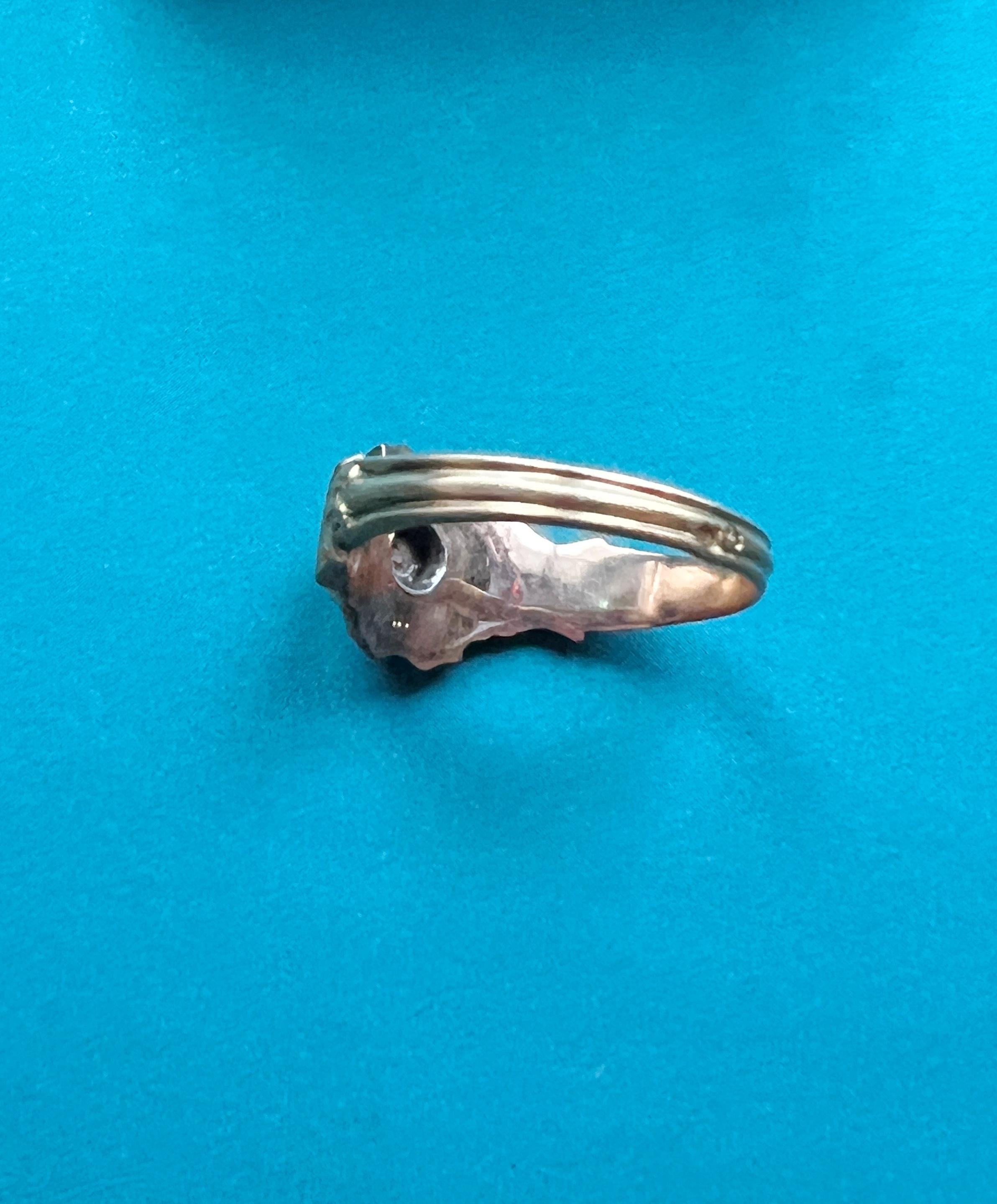 Women's or Men's Antique 18k Gold Blue Enamel Diamond Signet Ring