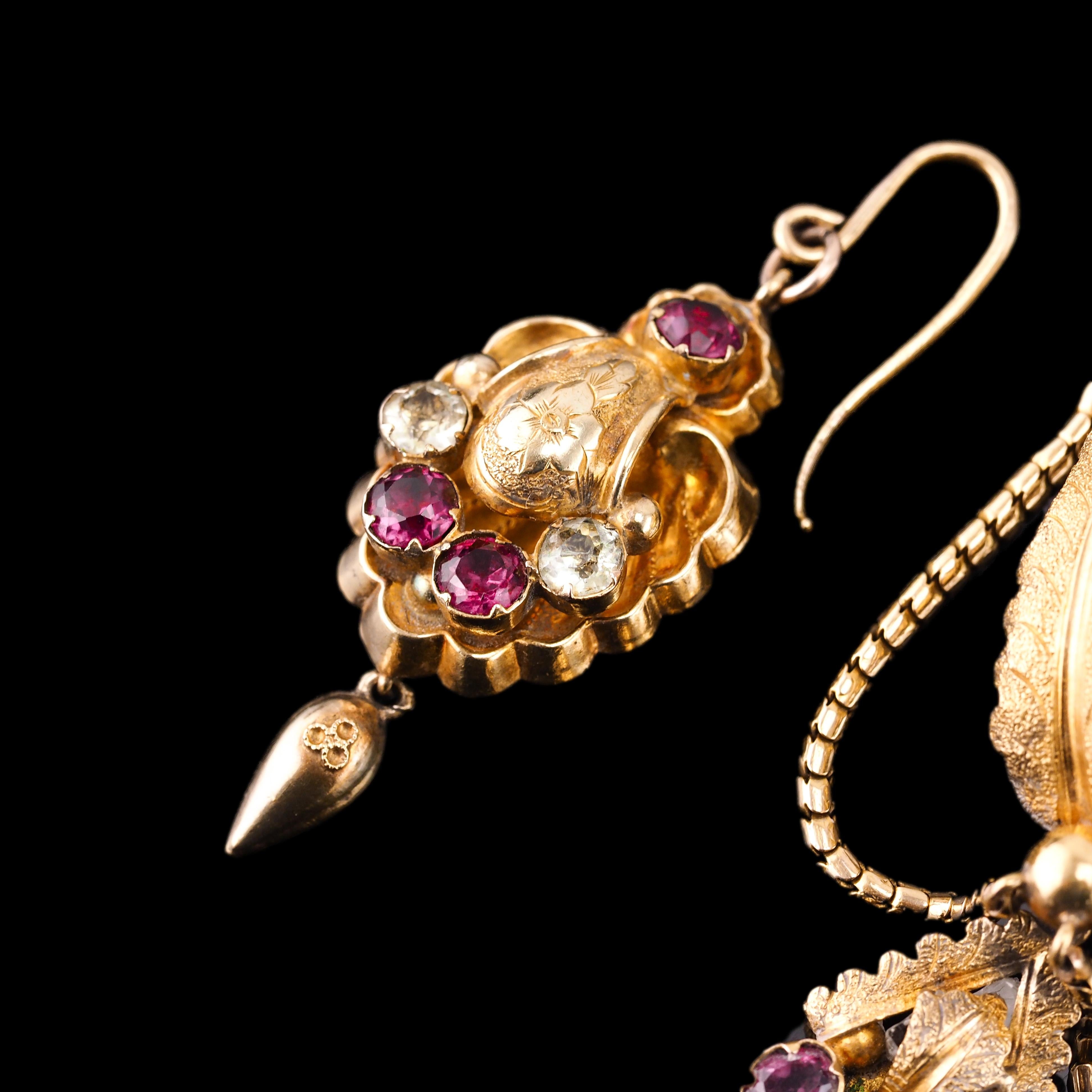 Antique 18K Gold Brooch Pendant & Earrings Garnet & Chrysoberyl - c.1870 For Sale 12