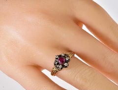 Antique 18K Gold Burma Ruby and Rose Cut Diamond Ring, C. 1880