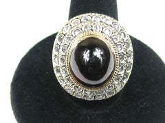 18K Gold Garnet Ring w/ Mine Cut Diamonds