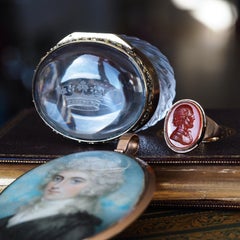 Antiker Ring aus 18-karätigem Gold mit Karneol-Intaglio, Herrenprofil im Seitenansicht – 19. Jahrhundert.