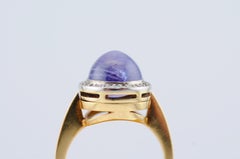 Antique 18k Gold Ceylon Sapphire Ring (~7 ct, No Heat, Sugarloaf) Diamonds