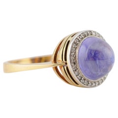 Antique 18k Gold Ceylon Sapphire Ring (~7 ct, No Heat, Sugarloaf) Diamonds