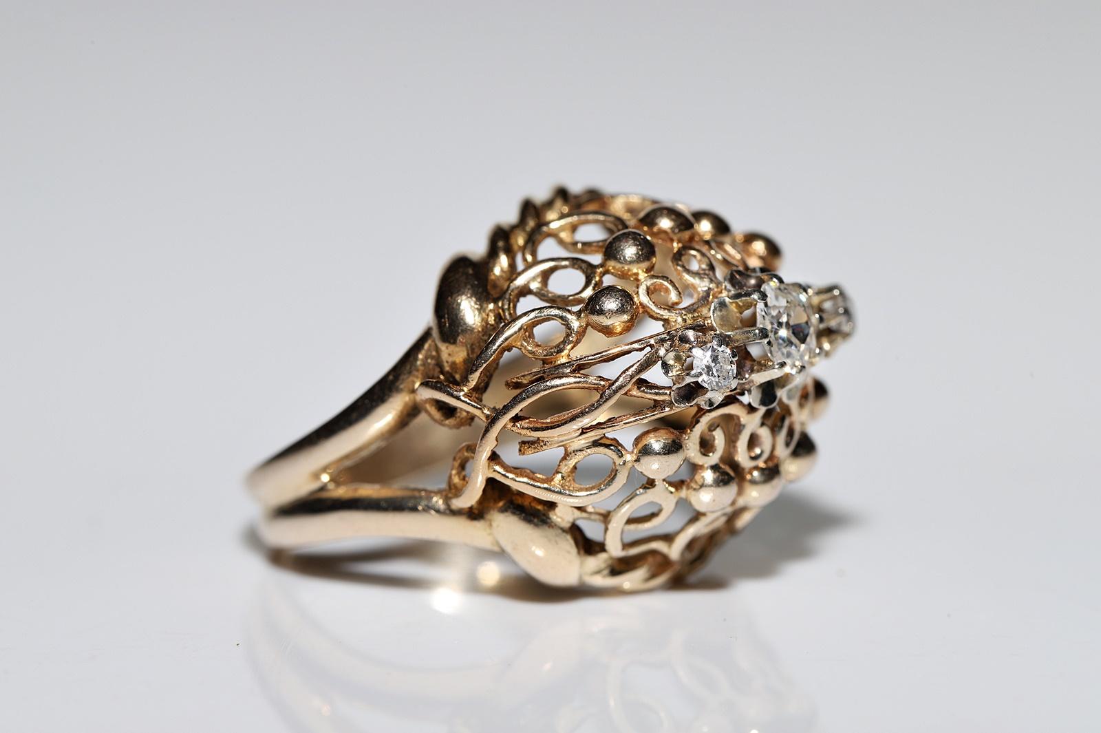 Jolie bague ancienne en or 18k Circa 1900s ornée de diamants naturels Bon état - En vente à Fatih/İstanbul, 34