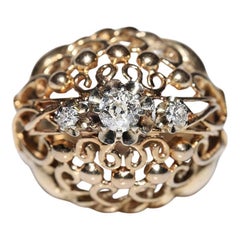 Anello antico in oro 18 carati CIRCA 1900 con diamanti naturali decorati
