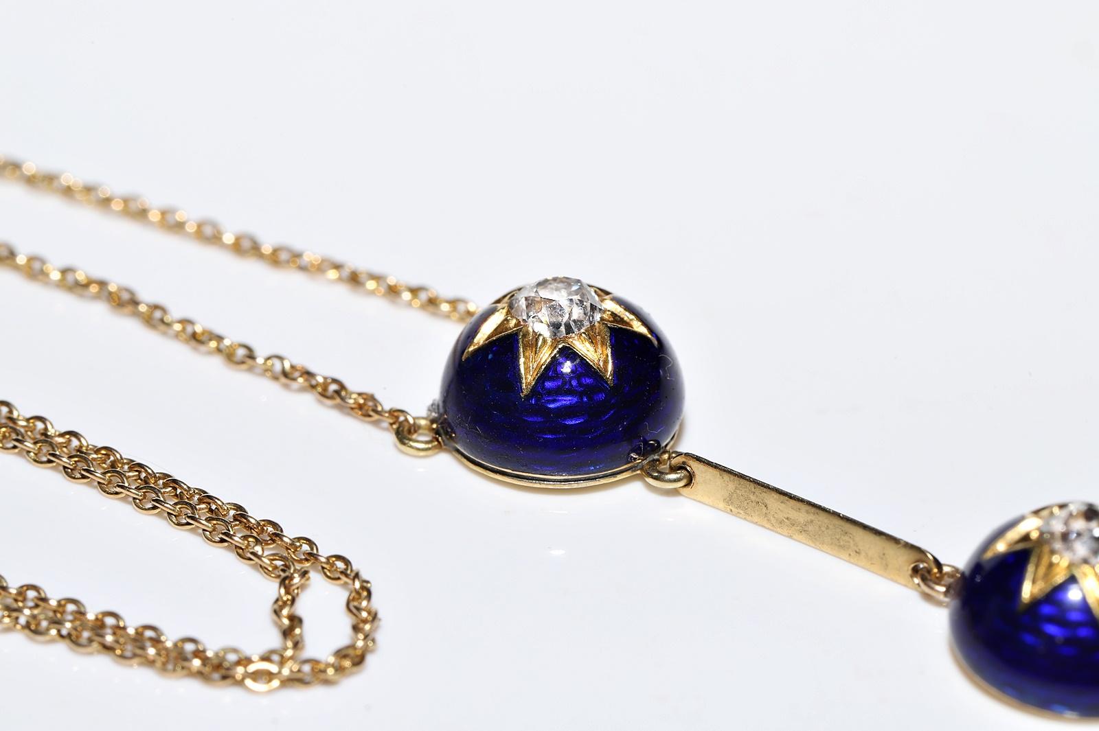 Antique 18K Gold Circa 1900s Natural Old Mine Cut Diamond And Enamel Necklace For Sale 10