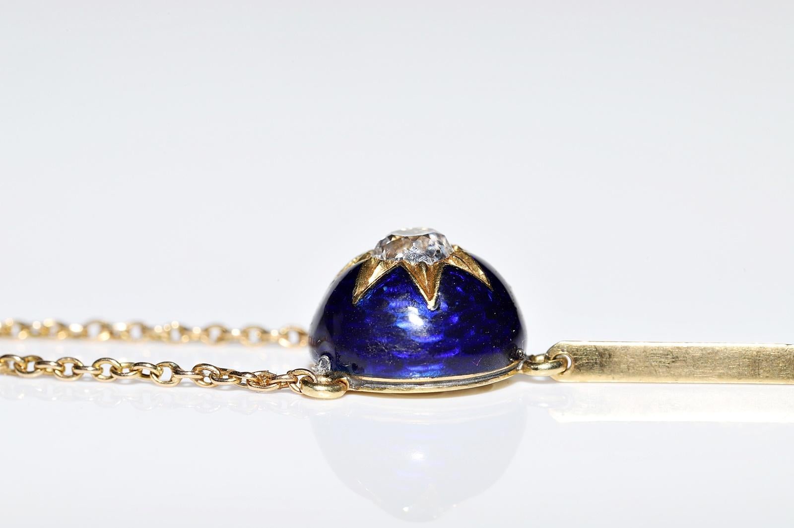 Antique 18K Gold Circa 1900s Natural Old Mine Cut Diamond And Enamel Necklace For Sale 2
