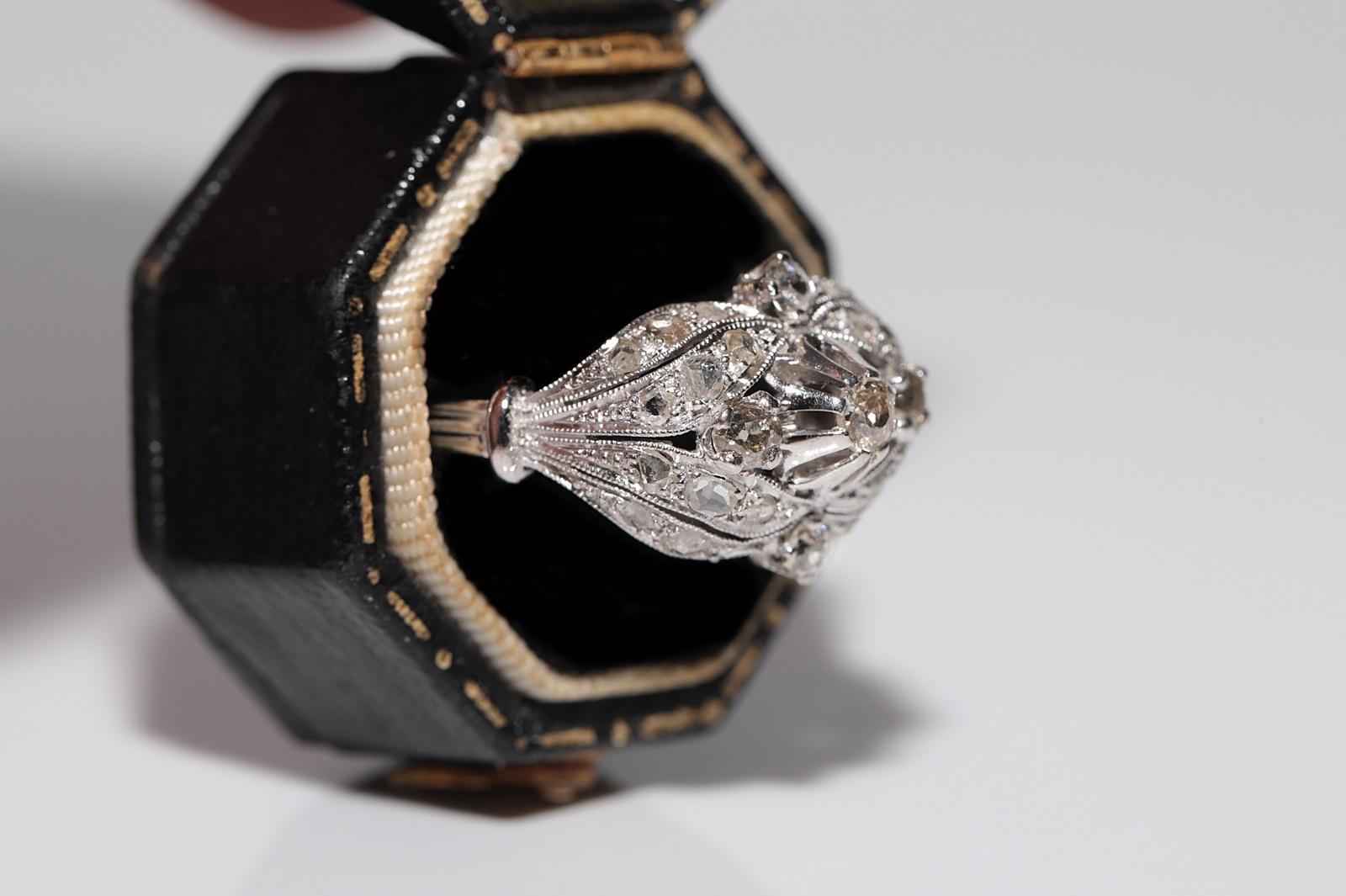 Rose Cut Antique 18k Gold Circa 1920s Art Deco Handcrafted Natural Diamond Decorated Ring For Sale