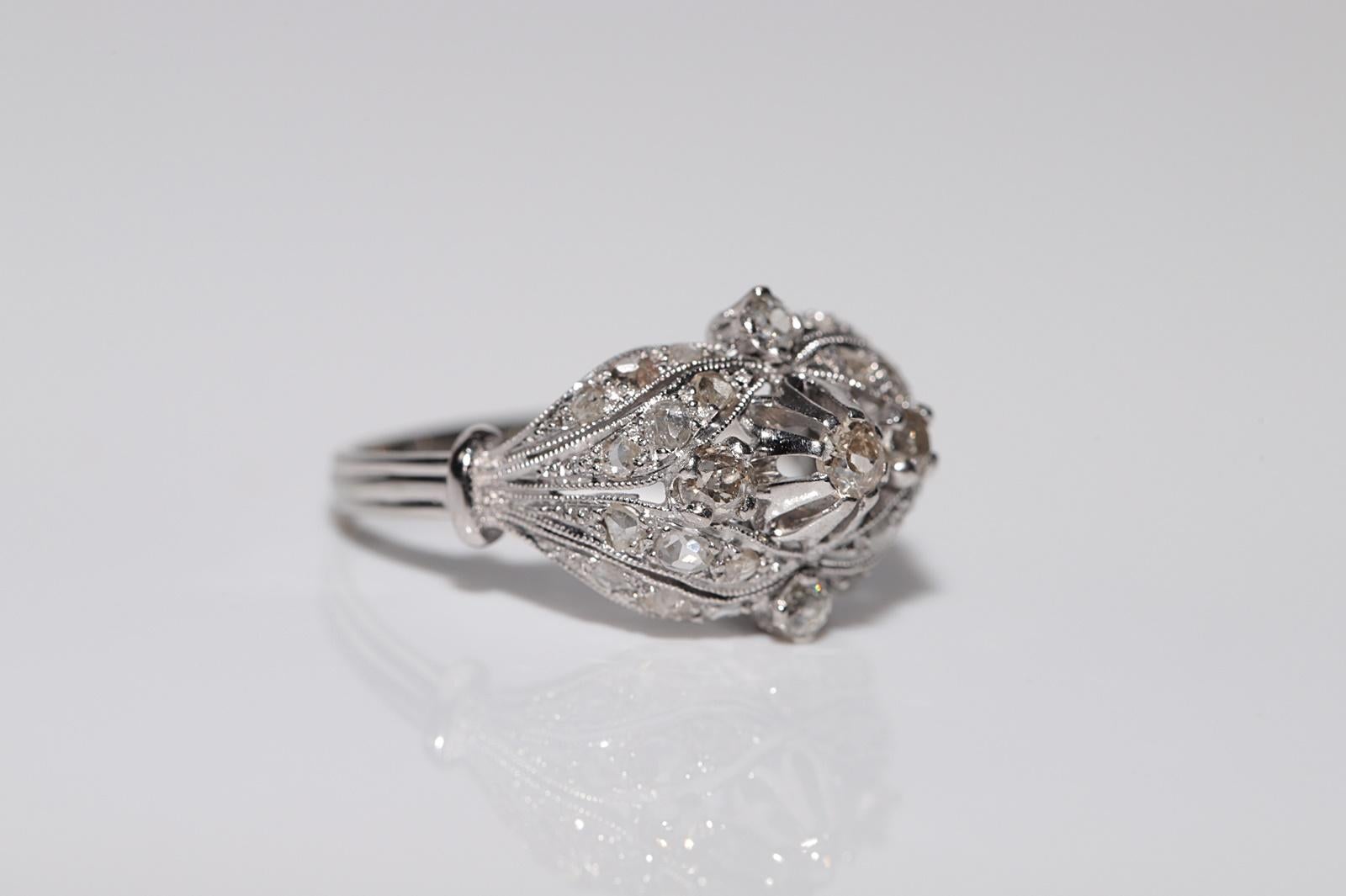 Women's Antique 18k Gold Circa 1920s Art Deco Handcrafted Natural Diamond Decorated Ring For Sale