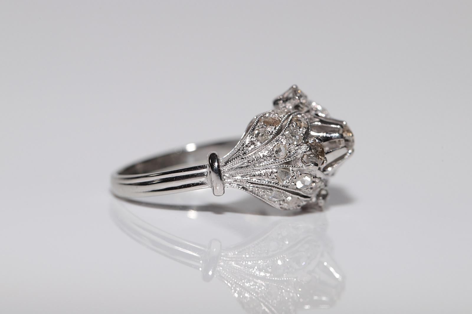 Antique 18k Gold Circa 1920s Art Deco Handcrafted Natural Diamond Decorated Ring For Sale 1