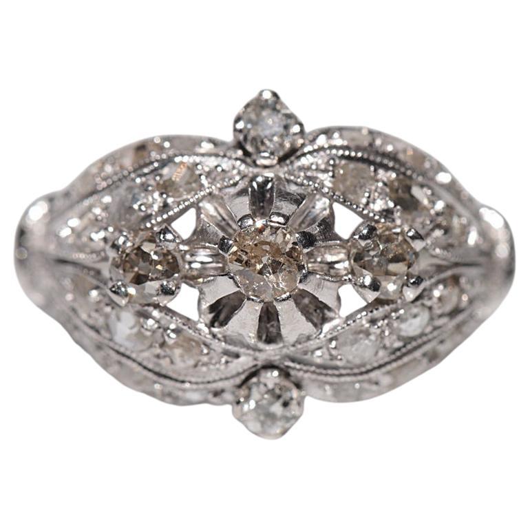 Bague ancienne en or 18k Circa 1920 Art Deco Handcraft décorée de diamants naturels