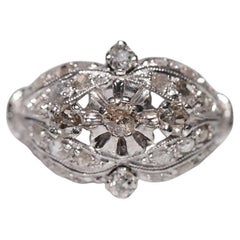 Anello antico in oro 18k, circa 1920, Art Decor, fatto a mano e con diamanti naturali