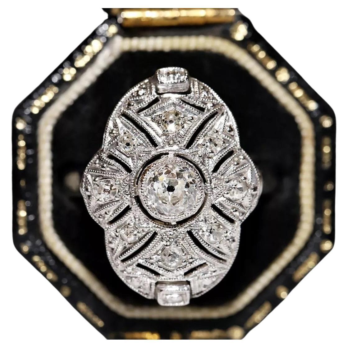 Antique 18k Gold Circa 1930s Art Deco Natural Diamond Decorated Navette Ring For Sale