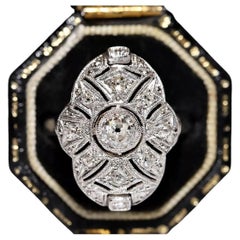 Antique 18k Gold Circa 1930s Art Deco Natural Diamond Decorated Navette Ring