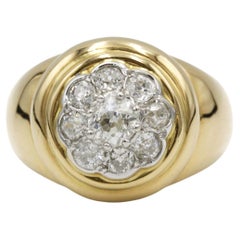 Bague grappe ancienne en or 18 carats avec 2 carats de diamants taille vieille mine et diamants d'accentuation