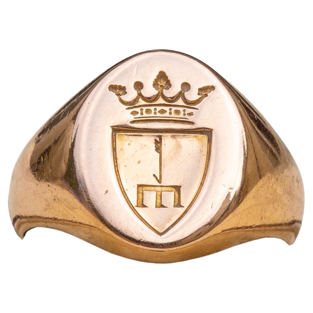Antique 18k Gold Coat of Arms Chevalière Signet Ring Polish Eastern European