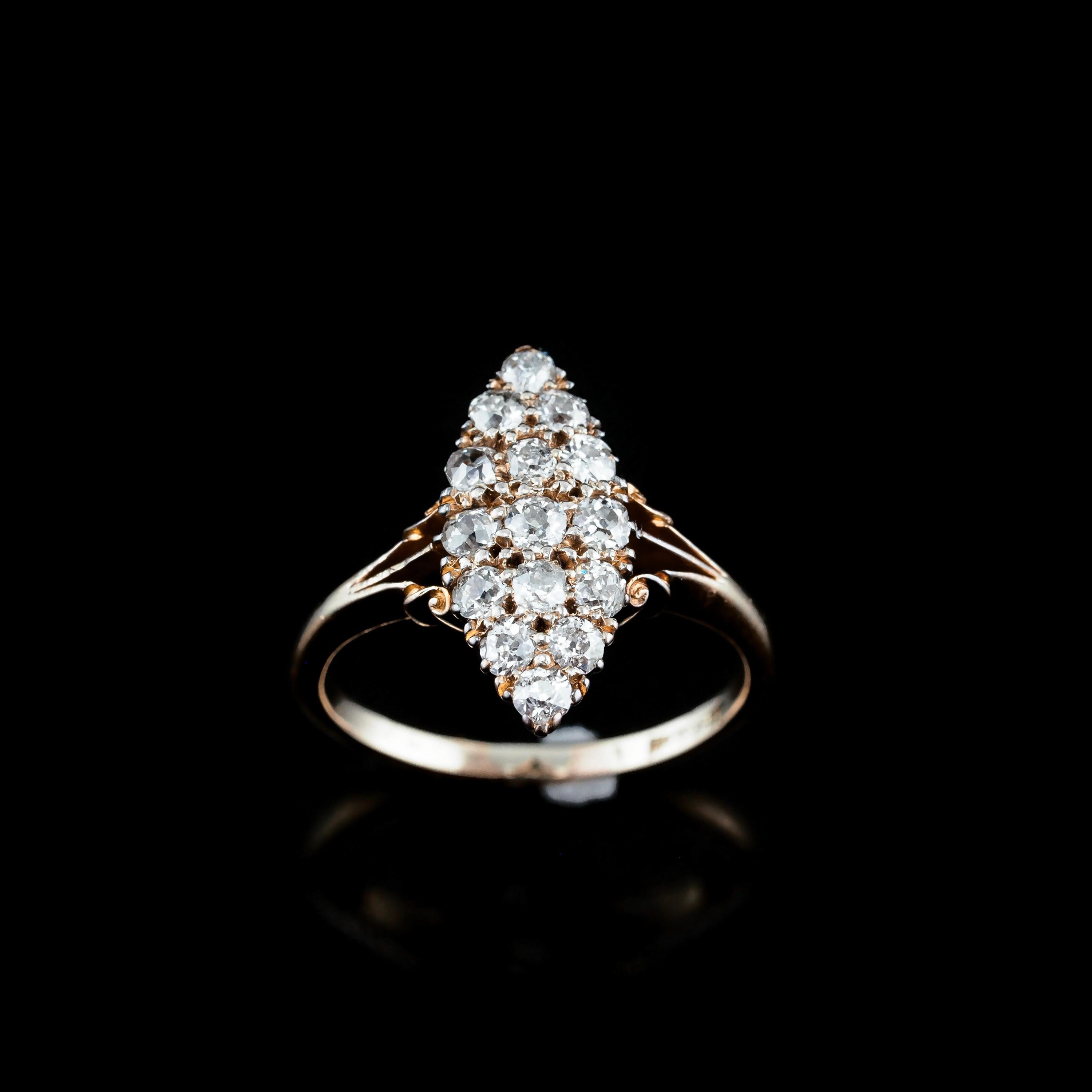 Antique 18K Gold Diamond Cluster Navette Ring - c.1900  For Sale 13