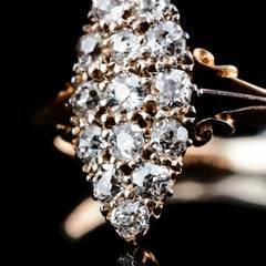Antique 18K Gold Diamond Cluster Navette Ring - c.1900