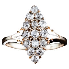 Antique 18K Gold Diamond Cluster Navette Ring - c.1900 