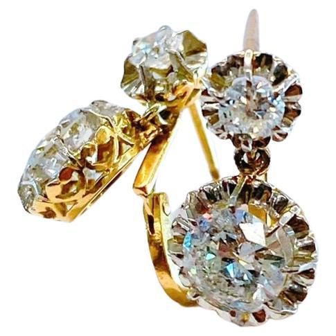 Antike Diamant-Ohrringe mit Minenschliff aus Gold (Alteuropäischer Schliff) im Angebot