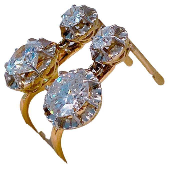 Women's Antique Old Mine Cut Diamond Gold Earrings For Sale