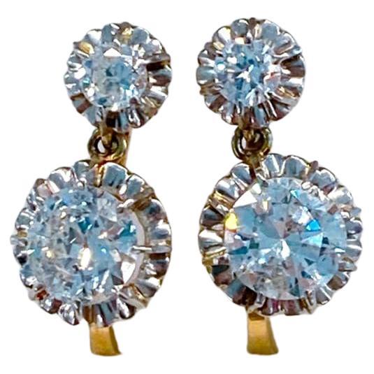 Antique Old Mine Cut Diamond Gold Earrings For Sale