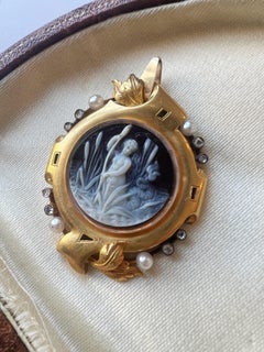 Antique 18K gold diamond pearl cameo pendant