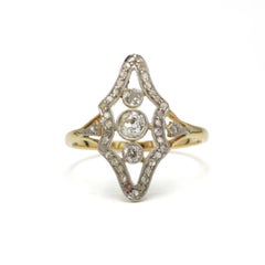 Antique 18K Gold Diamond Ring with Old European Cut Stones