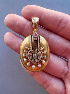 Antique 18k Gold Diamond Ruby Turning Flower Photo Locket Pendant