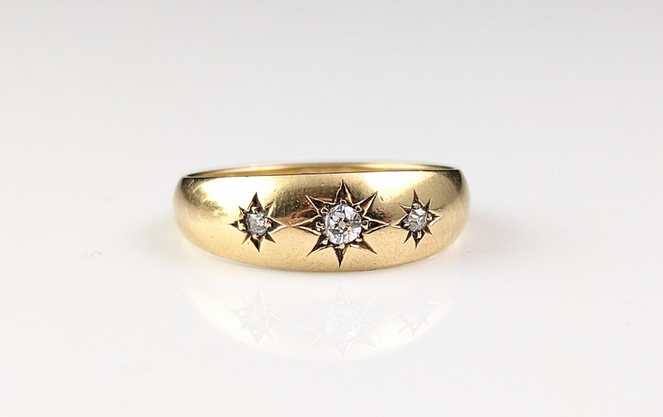 Antique 18k gold Diamond star set ring, celestial, Victorian  2