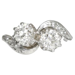 Antique 18k Gold Diamond Toi et Moi Crossover Engagement Ring, Circa 1920