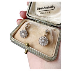 Antique 18k Gold Diamond “Trembleuse” Flower Dangle Earrings