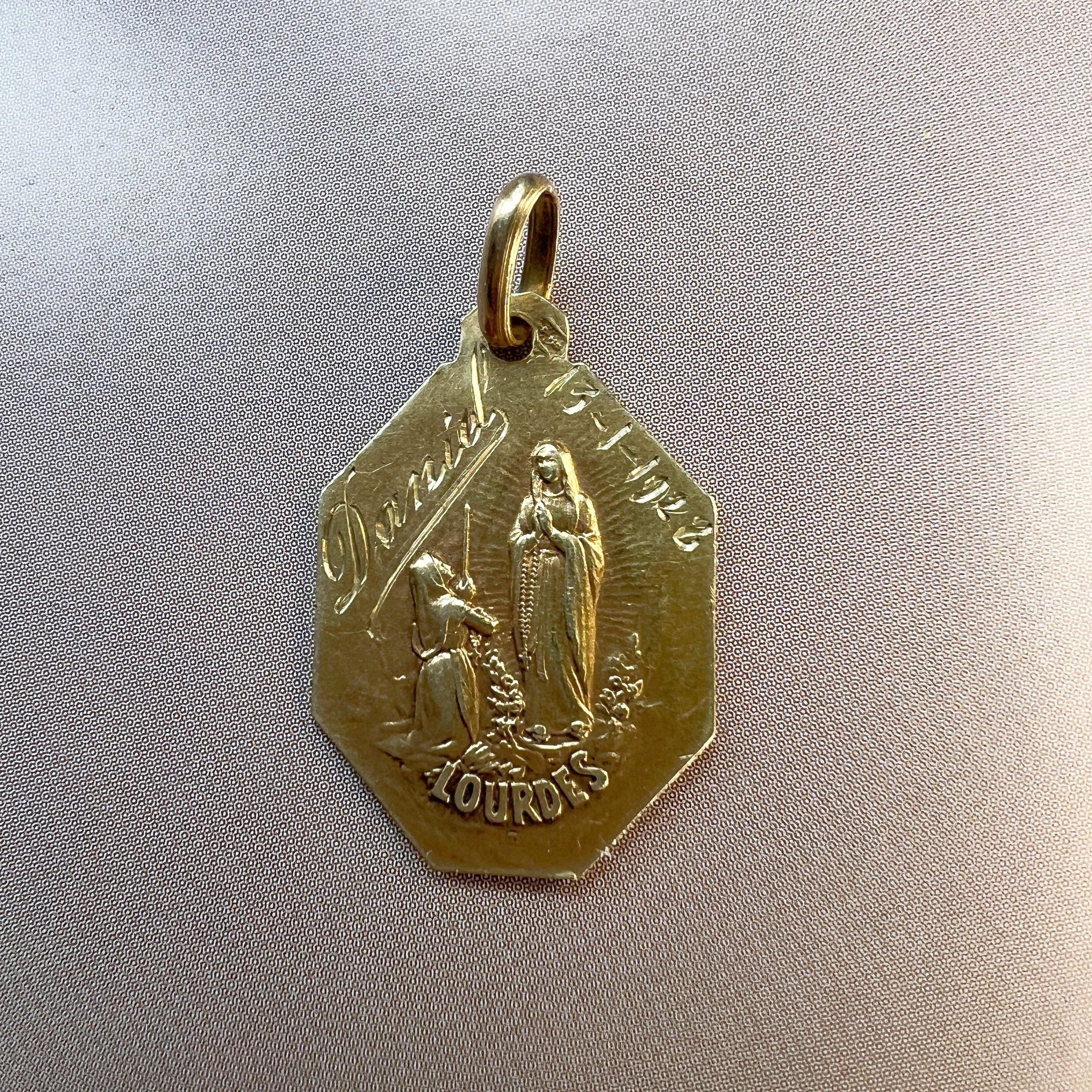 Art Deco Antique 18K gold double sided Virgin Mary pendant