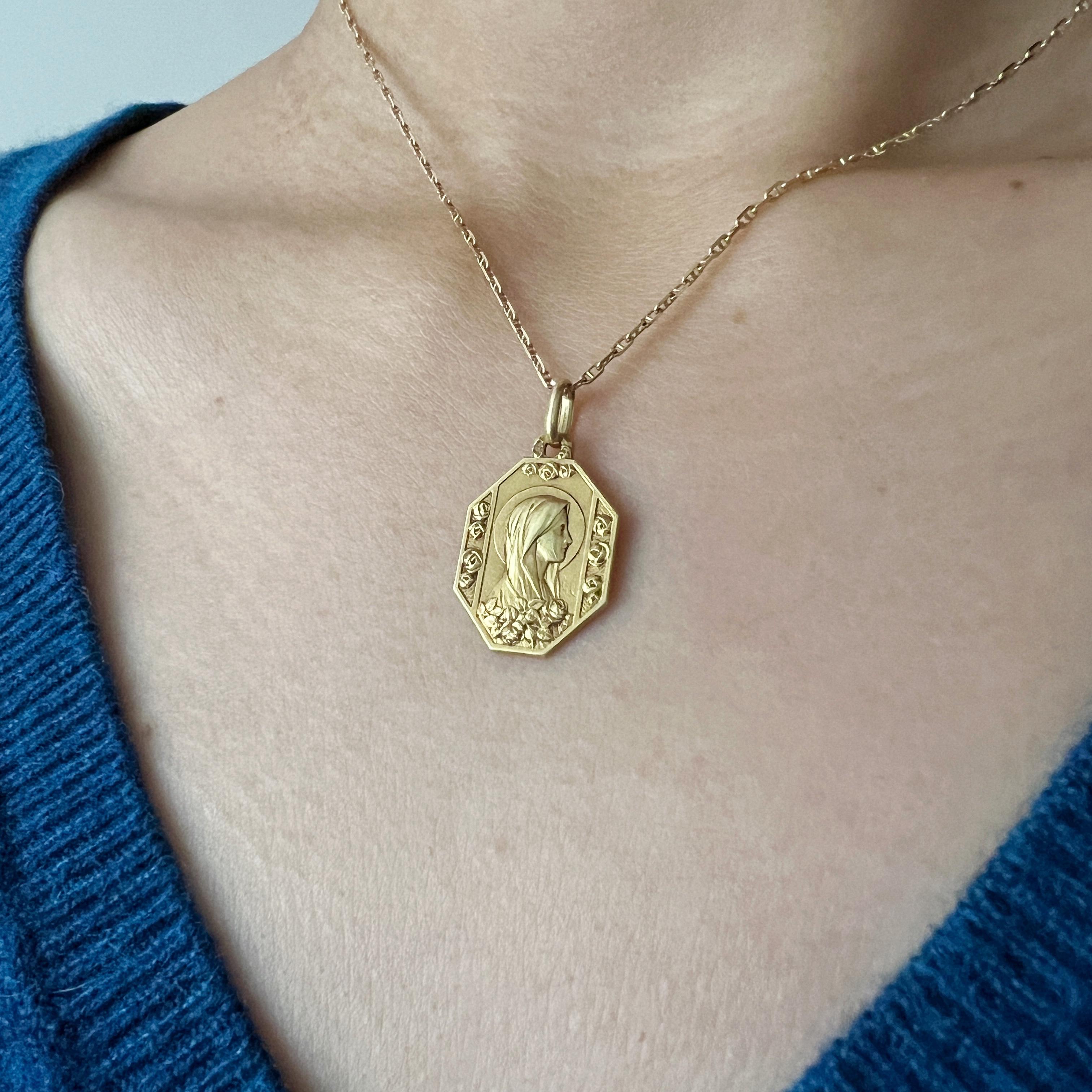 Women's or Men's Antique 18K gold double sided Virgin Mary pendant